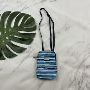 Baggallini Small Cross Body Bag Blue Striped RFID Blocking Wallet Nylon